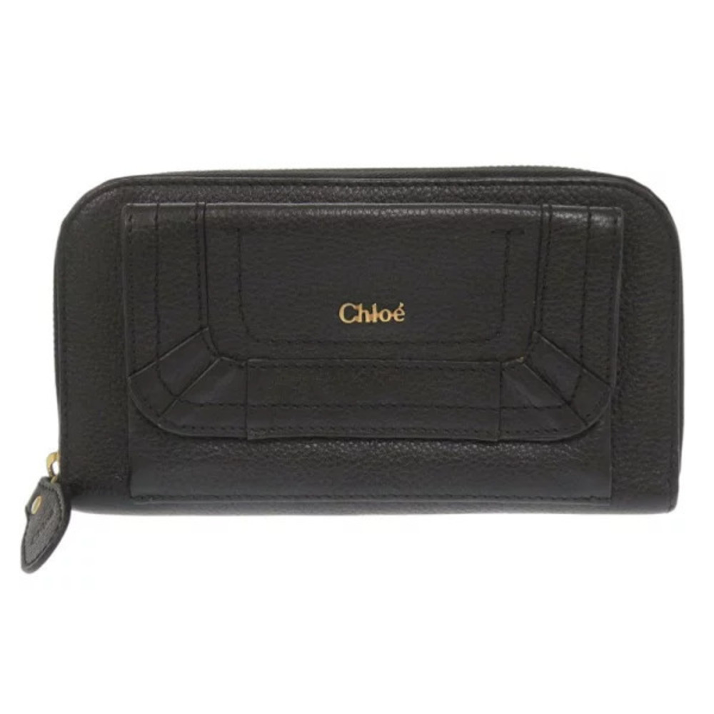 Chloe Paraty leather black round zipper long wallet